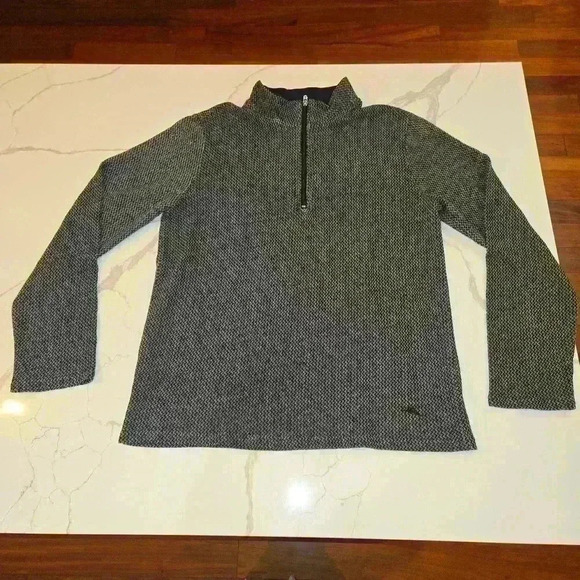 Tommy Bahama Mens 1/4 Zip Pullover Chevron Sweater Black Size Large - Picture 4 of 10